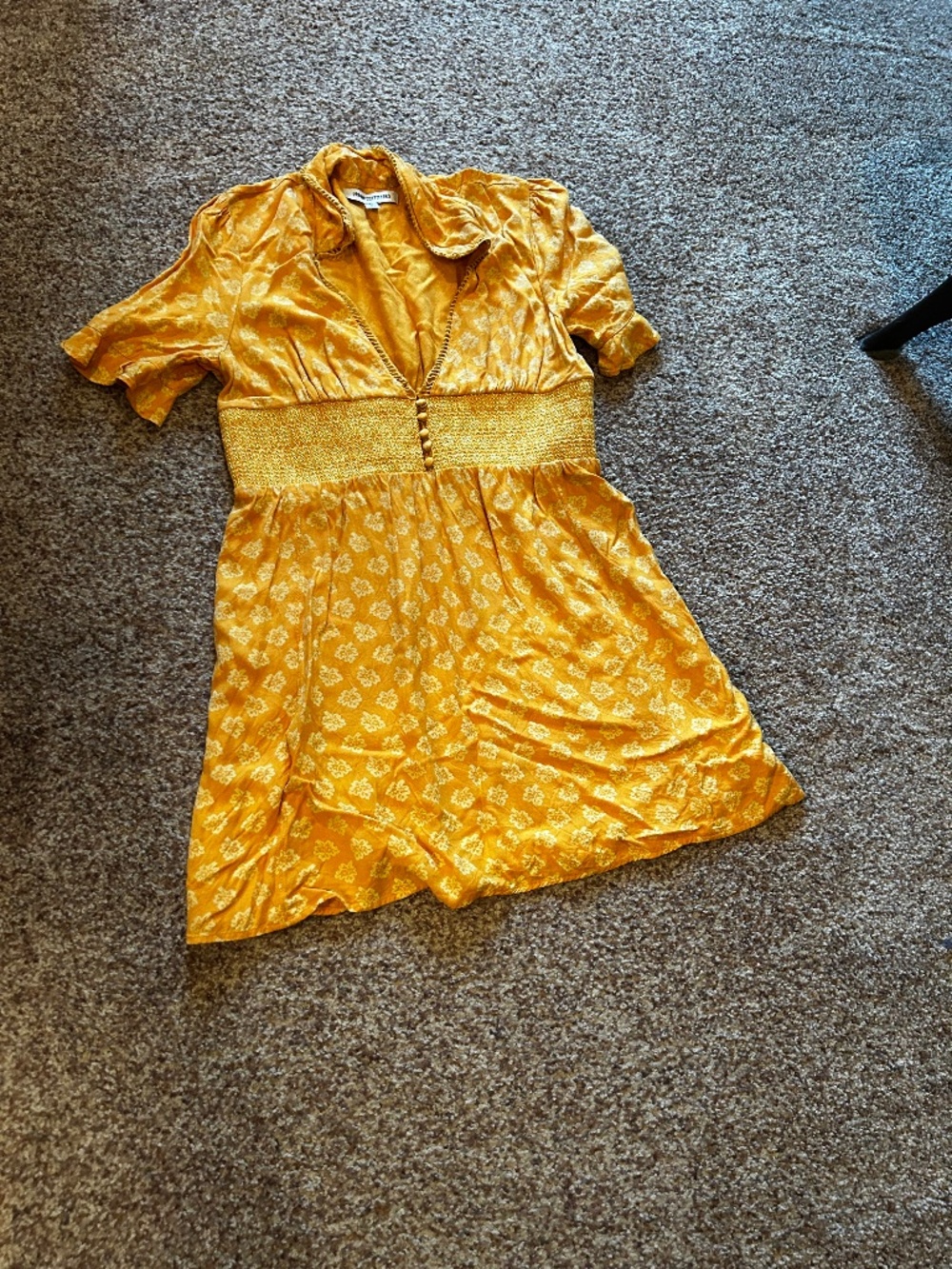 Urban Outfitters yellow mustard flower short sleeve dress